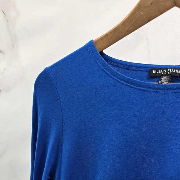 Eileen Fisher Top Womens Small P Blue Long Sleeve Tunic Round Lyocell Shirt - Picture 2 of 11